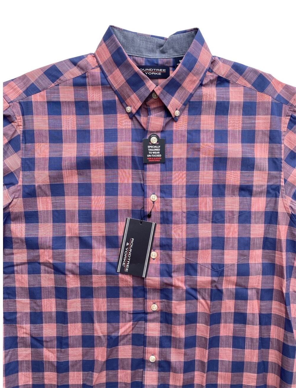 Roundtree & Yorke Shirt Berry Check Button Down Short Sleeve Chest Pocket Shirt